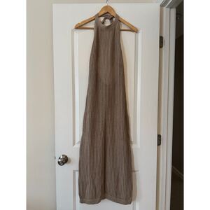 Quince Organic Cotton Knit Halter Midi Swim Cover Up Beige Size S NWT